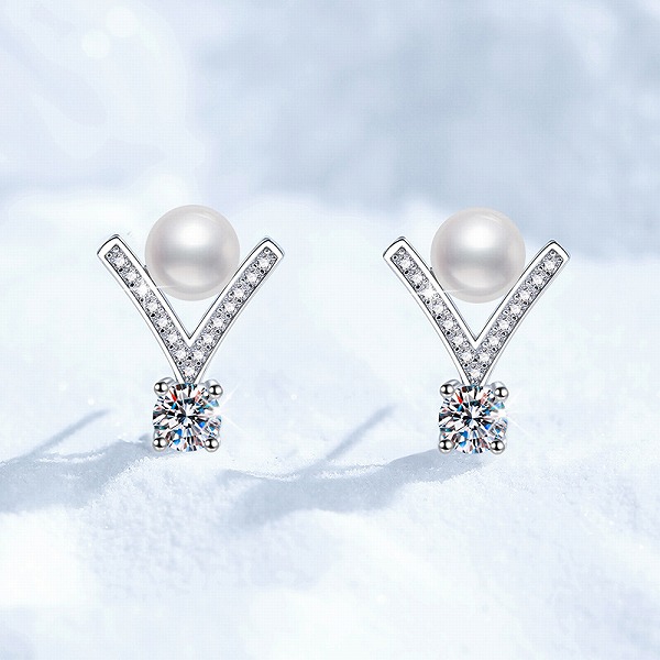100%S925シルバーピアス　　モアサナイト石ピアス　天然パールピアス　WZ-E183　高品質アクセサリー