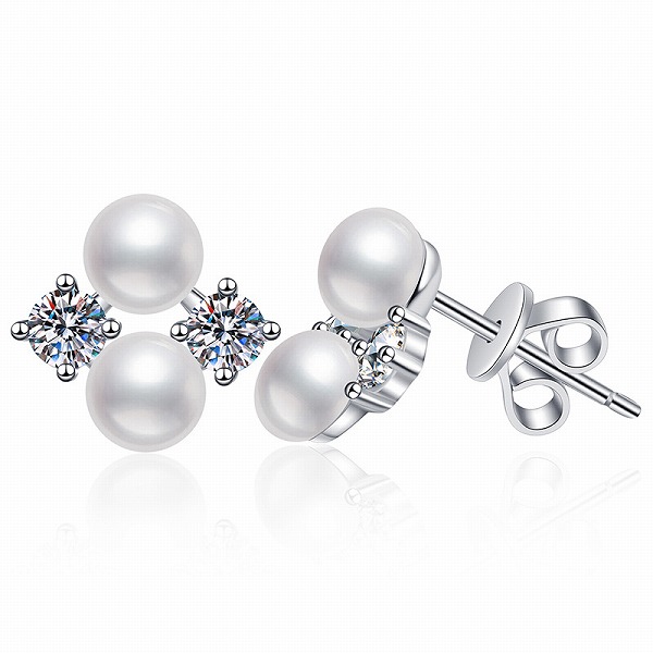 100%S925シルバーピアス　　モアサナイト石ピアス　天然パールピアス　WZ-E171　高品質アクセサリー