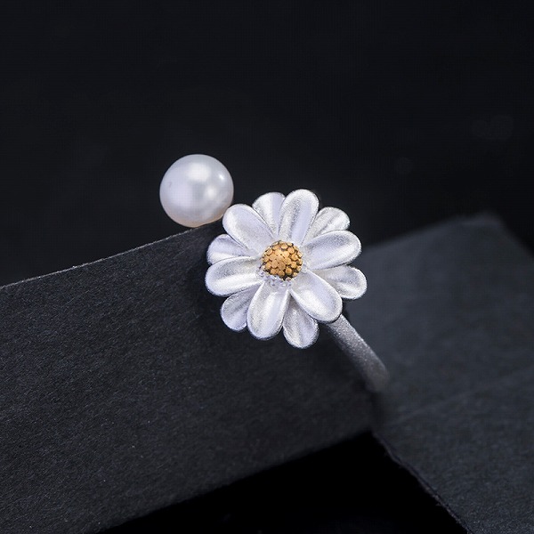 100％S925しろがね色  雛菊 輪っか 高品質シルバアクセサリー