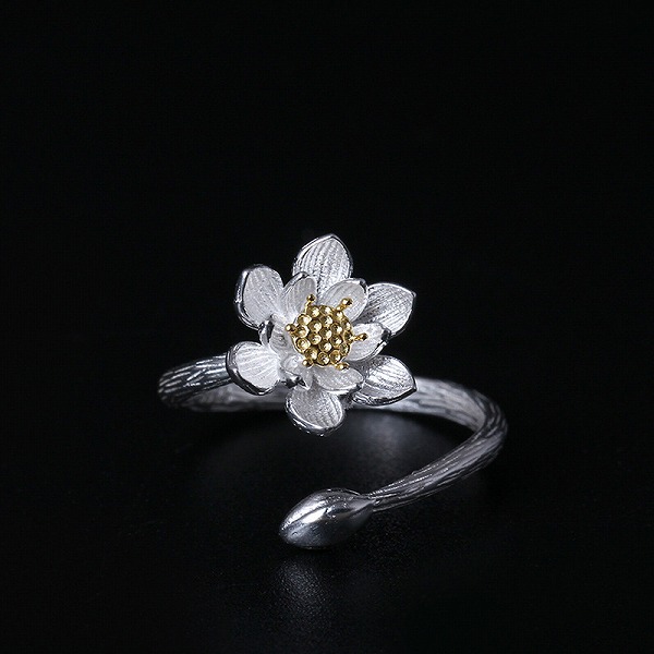 100％S925しろがね色  蓮の花 輪っか   高品質シルバアクセサリー