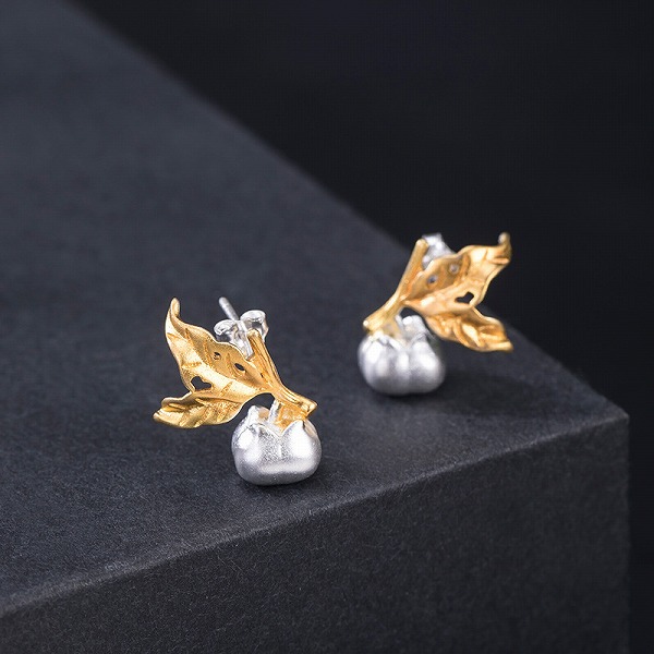100％S925シルバー 　柿　スタッドピアス　　　高品質シルバアクセサリー