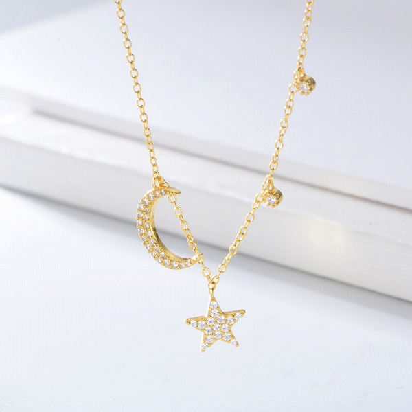 100％S925シルバー　月星ネックレス　14K金メッキ