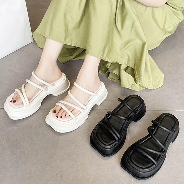 夏新品 厚底サンダル 同盟罷工一巡り 美脚 韓国 夏 靴-レディース靴