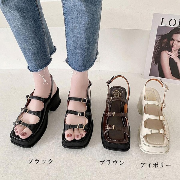 夏新品 韓国 厚底 ヒールサンダル レディース