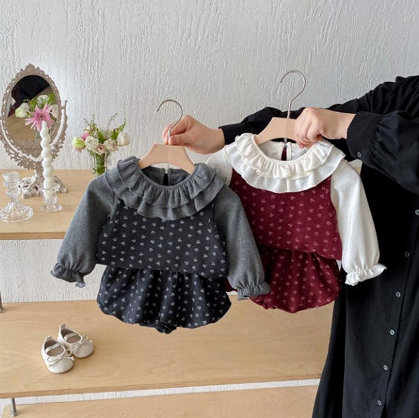 【秋冬新作】韓国風 子供服★セットアップ ★花柄ベスト★66-100cm 2色 5,522円
