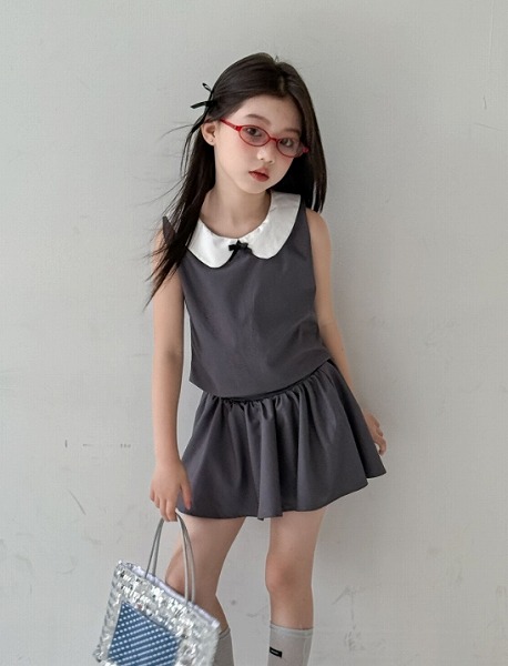 【夏新作】韓国風子供服★キッズ服★袖無しTシャツトップス+スカート★2点セット可愛い 90cm～150cm