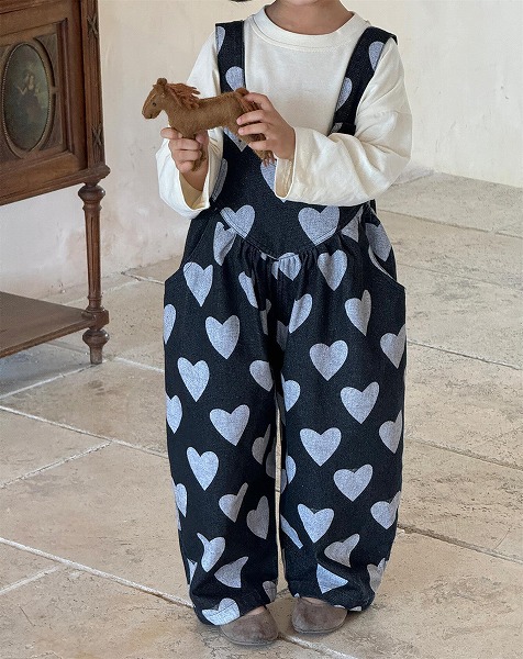 秋新作 韓国風子供服 ベビー服 可愛い デニム オーバーオール サロペット ハート 男女兼用