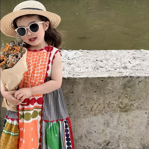 夏新作 韓国風子供服 キッズ服 ワンピース ノースリーブ 袖なし お洒落 夏ワン｜ドレミファソラ・ねこ