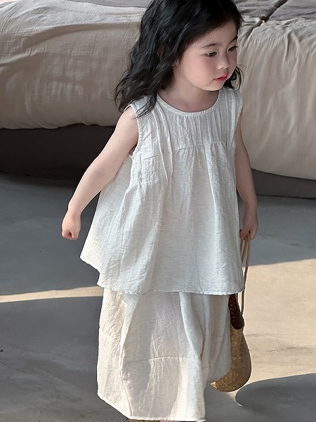 夏新作 韓国風子供服 ベビー服 キッズ服 ノースリーブ トップス+ワイドパンツ 2点セットINS