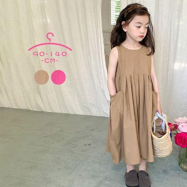子供服 ワンピース キッズ ノースリーブ 女の子 フレアワンピース ギャザー 夏 ロングワンピース 袖なし マ