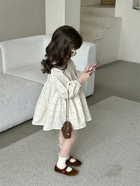 春新品 韓国風子供服 ベビー服 キッズ服 可愛い 長袖 ワンピース ハート柄 春秋服