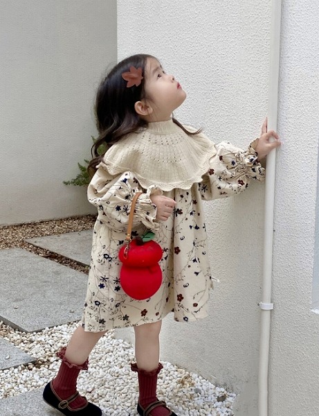 春新品 韓国風子供服 キッズ服 ベビー服 長袖 ワンピース + ストール 2点セット 花柄