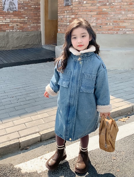 厚地の外套 キッズ 韓国風お子さん服 秋冬 朦々たる アウター モッズコート ジーンズ 厚地の外套 ロング厚地の外套 コート・ジャケット-レディースファッション