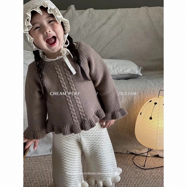 秋冬新作 韓国風子供服 ベビー服 キッズ服 ニット セーター＋パンツ ニット 2点セット｜ドレミファソラ・ねこ