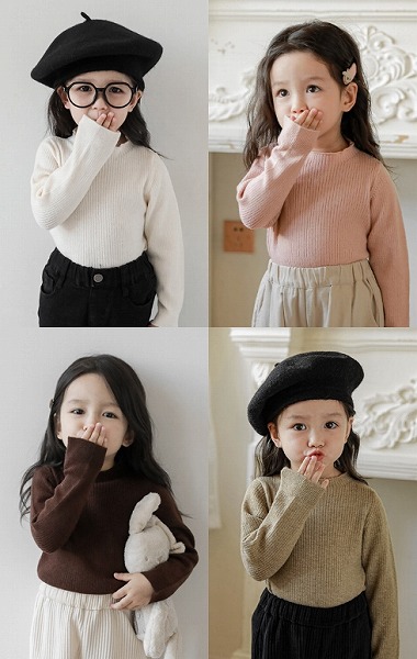 INS秋新作 韓国風子供服 ベビー服 キッズ 長袖 Tシャツ ニット インナートップス 4色