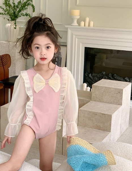 夏新品 韓国風子供服 キッズ 水着 女の子 長袖 ワンピース オールインワン スイムキャップ｜ドレミファソラ・ねこ