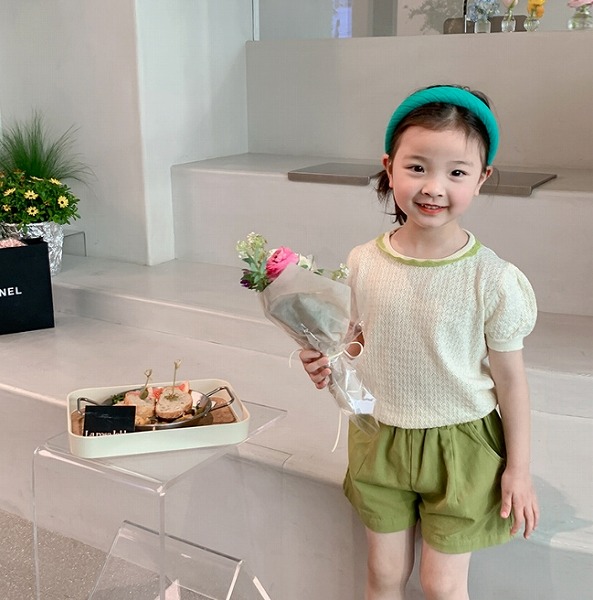 INS 春夏新作 韓国子供服 半袖シャツ 可愛い 子供服 ピュアカラー トップス 2色 80-150CM