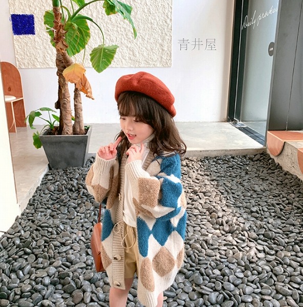 秋冬新作 編み物 プルオーバー お子さん服 チエック柄 編み物厚地の外套 ジレー 上衣 北欧流行り物