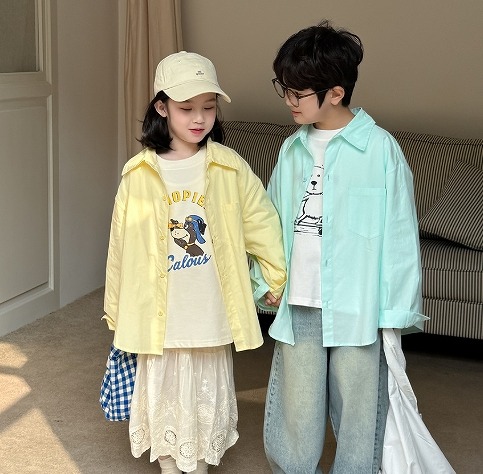 【春秋新作】韓国風子供服 キッズ服 ★カジュアル ★ 男女兼用★長袖シャツ ★2色 90cm~150cm