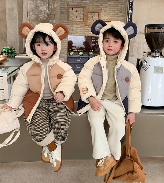 秋冬新作 子供服 厚手 可愛い くま耳 フード付け ダウンコート 韓国風子供服 防寒 温かい コート