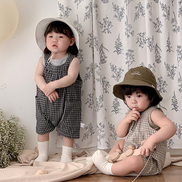 夏新作 韓国風子供服 キッズ服 オーバーオール サロペット オールインワン チェック 2色