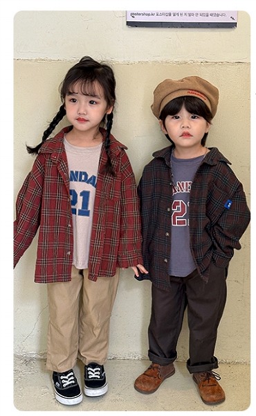INS秋新作 韓国風子供服 ベビー服 キッズ服 チェック シャツ コート 長袖 トップス 2色
