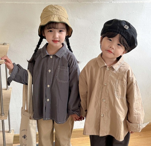 INS秋新作 韓国風子供服 ベビー服 キッズ服 シャツ コート 長袖 トップス 2色
