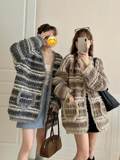 秋冬新作 韓国風 レディース服 セーター カーディガン ストライプ 高級2色