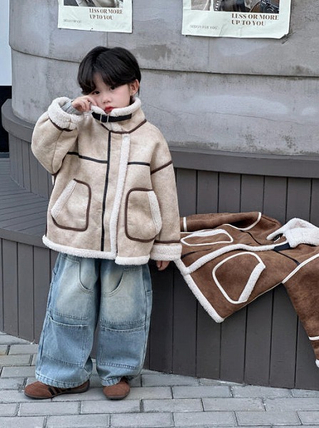 【秋冬新作】韓国風 子供服 ベビー服 キッズ 男女兼用 長袖 コート 裹起毛 90-150cm 2色