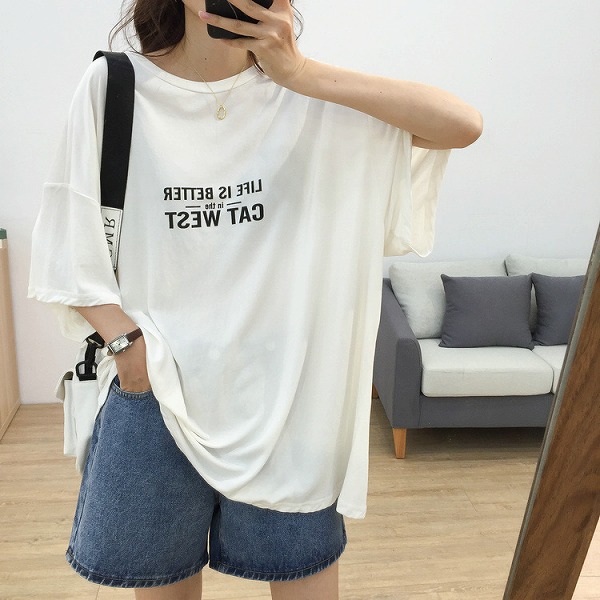 夏服 Tシャツ ロゴT カットソー レディース ゆったり 大きいサイズ オーバーサイズ 4色｜ドレミファソラ・ねこ