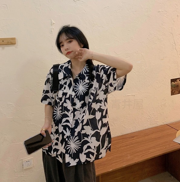 春夏新作 ファッション ブラウス 花柄 ビーチ シャツ 女 半袖 ゆったり ハワイ リゾート 韓国風