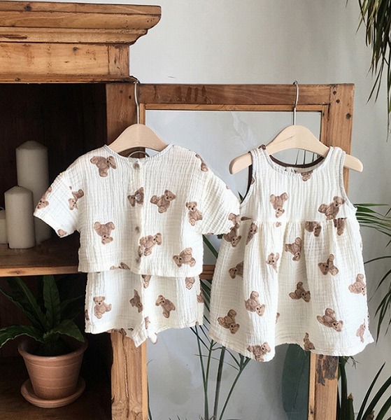 ベビー服 半袖 衣裳 トップス 背広 御召しもの キッズ 小さな熊 トップス+ズボン下 ２点書き割り 韓国風