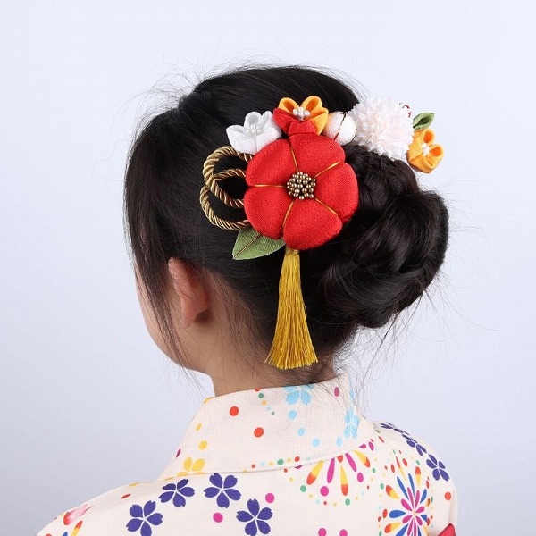 キッズ子供 クレセントコーム ヘアクリップ 簪 お花 花見 2点セット 浴衣 成人式 七五三 和装 祭り 2色