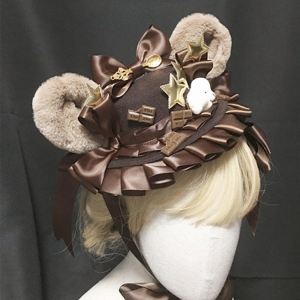 ティーパーティー ヘッドドレス ロリータ ヘアアクセサリー スモールハット帽子 リボン フリル ボア耳 熊