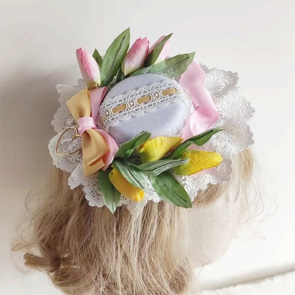 ティーパーティー ロリータ ヘアアクセサリー スモール スモールハット ヘアピン付 リボン レース造花