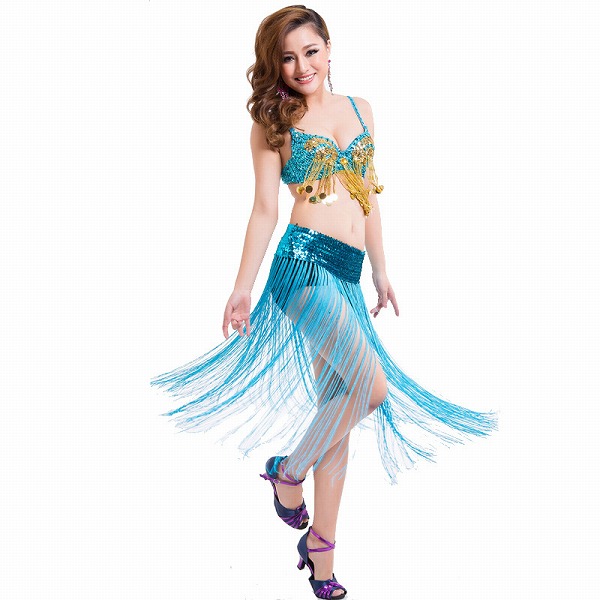 ベリーダンス インドダンス スパンコール フリンジ ブラジャー 上着+見せパン+ヒップスカーフ 9色