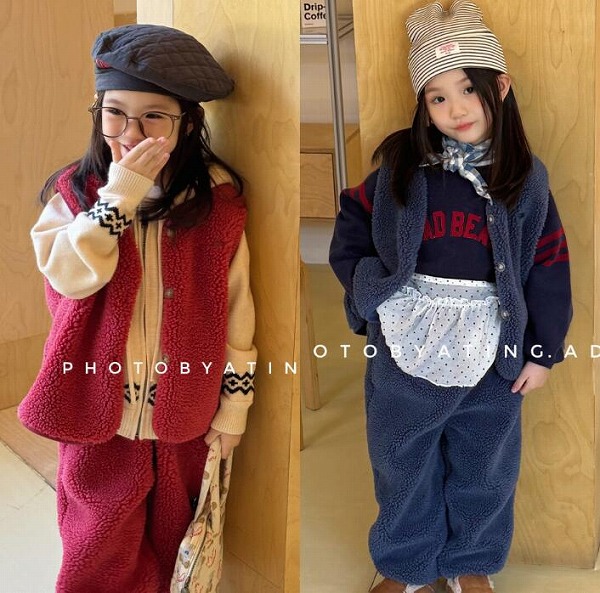 新作 　キッズ服　SJ　トップス　厚手ベスト＋ズボン　セットアップ★80－130CM　２色