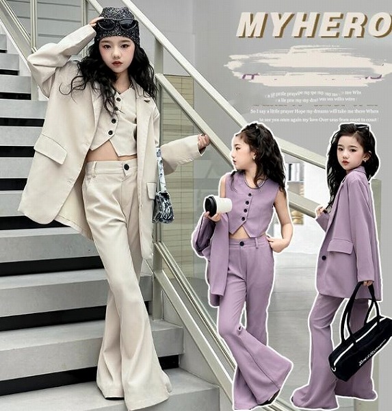 韓国風キッズ服 厚地の外套+限りない+ズボン ３点セットアップ 120-170コマーシャル