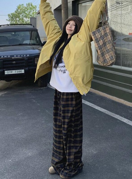 INS　秋冬新作　ジャケットコットンコート+チェックワイドパンツスーツ　婦人服