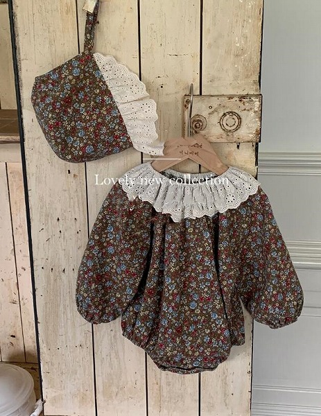 新品　ベビー服　トップス　花柄ロンパース　カバーオール　帽子付き　66-90