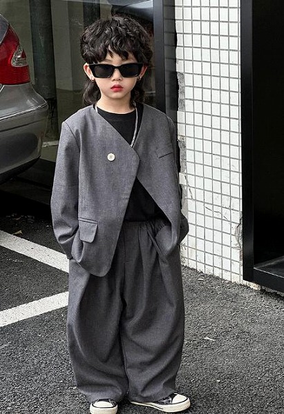 新作 　キッズ服　 コート+ロングパンツ　ズボン　スーツセットアップ★90－140CM　２色