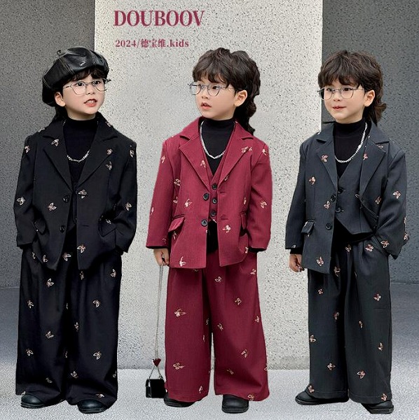 新作 　キッズ服　 コート＋ベスト+ロングパンツ　ズボン　スーツ★90－150CM　３色