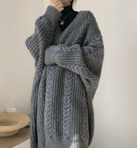 INS レデイーズ服 毛系 カーディガンコート ロングニットコート