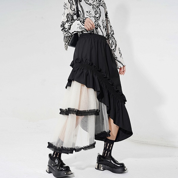 個性的オシャ不規則フリル切替スカートレディース　カジュアル新作 スカート-レディースウェア