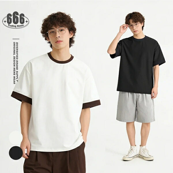 夏新作 メンズ トップス Tシャツ 半袖 フェイクレイヤード ルーズ カジュアル 欧米風 アメリカンレトロ風 冷感素材 紫外線カット 無地 着回し力 アウトドア タウンユース シロ クロ M L XL 2XL コットン ポリエステル ポリウレタン｜ドレミファソラ・ねこ