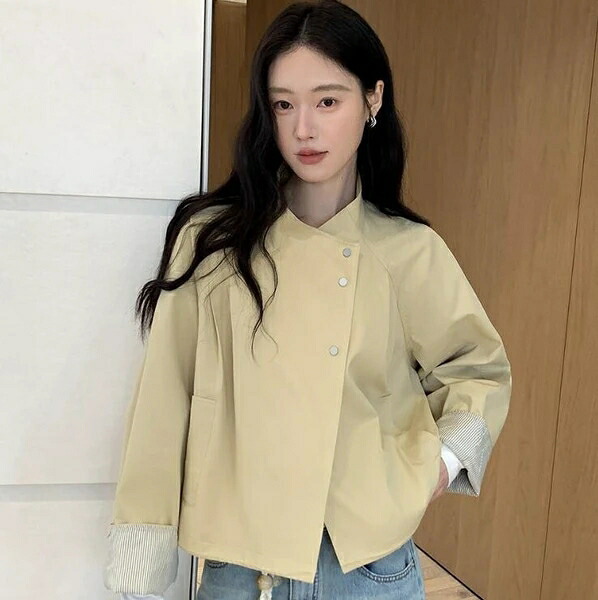 トップス レディース トレンチコート ジャケット ショート丈 5色 長袖 韓国風 春新作 キーワード案： ショート丈トレンチコート 通勤 お出かけ 春服 春コーデ きれいめ カジュアル おしゃれ かわいい ゆったり 5色展開 ダックグレー｜ドレミファソラ・ねこ