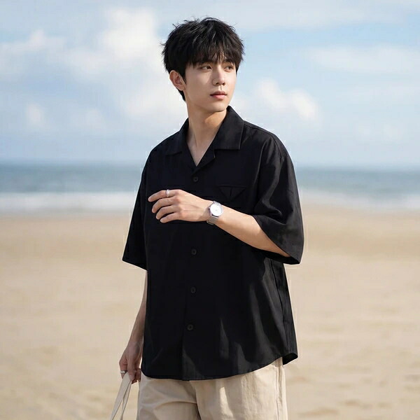 春夏新作 メンズ Yシャツ 半袖 ゆったり 薄べったい 無地 心地よい 通気 韓国風