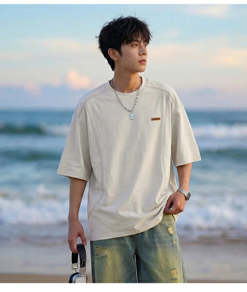春夏新作 メンズ トップス プルオーバー 半袖 スプライス 流行り物 レトロ 心地よい 韓国風