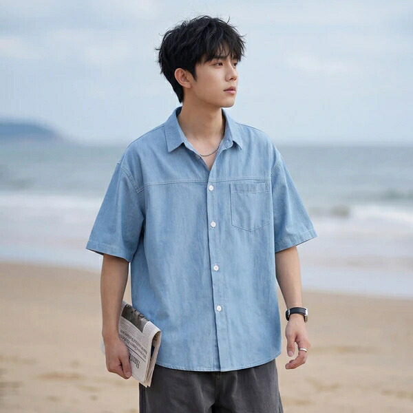 夏新作 プルオーバー メンズ ジーンズ 半袖 ゆったり レトロカジュアル アウター