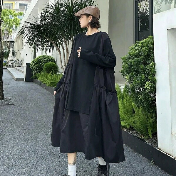 トップス レディース ロングワンピース 体系カバー 長袖 カジュアル 欧米風 秋新作|ドレミファソラ・ねこ